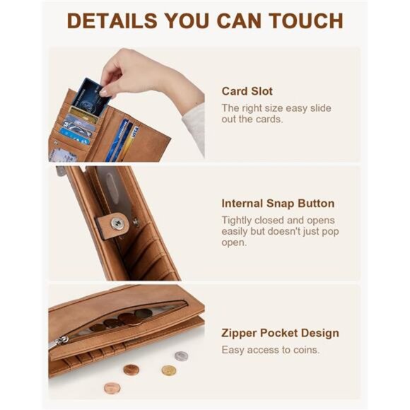 Women Wallet Vegan Leather, Card Holder Camel - Picture 3 of 6